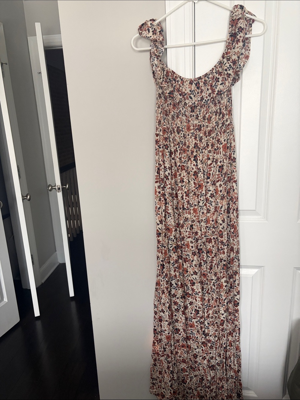 Promesa Floral Maxi Dress in Cream with Rust and Green Print